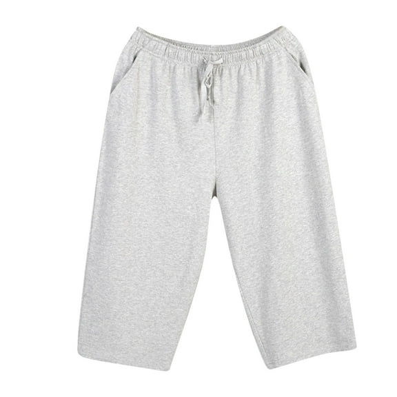 JTieacloth Men's Nightgown Mens Capris Over The Knee Thin Outfit Living Pants Loose Pajamas Home Pants Gray