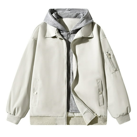 JTieacloth Men's Outerwear Coats Men's Casual Hooded Jacket Workwear Style Zip Up Coat Lightweight Comfortable Loose Fit Unisex Streetwear Fashion Outerwear For Spring Fall Winter White