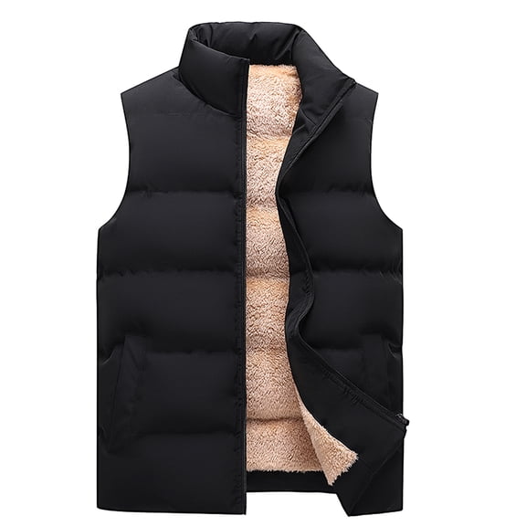 JTieacloth Men's Outerwear Coats Men's Casual Solid Zipper Pocket Sleeveless Vest Plush Stand Collar Waistcoat Black