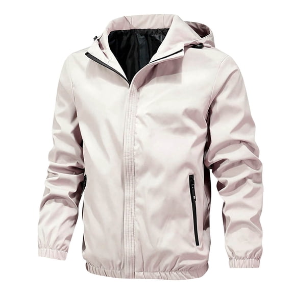 JTieacloth Men's Outerwear Coats Mens Autumn And Winter Fashion Casual Windproof Zipper Pullover Hooded Long Sleeve Jacket Beige