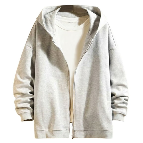 JTieacloth Men's Outerwear Jackets Coats Men's Casual Daily Solid Rib Sleeve Coat Zipper Pocket Long Sleeve Hooded Coat Gray