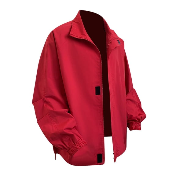 JTieacloth Men's Outerwear Jackets Coats Men's New Personality Solid Color Stand Collar Jacket Trend Coat Red