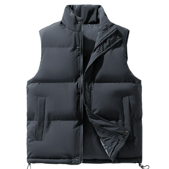 JTieacloth Men's Outerwear Jackets Coats Solid Color Concealed Zipper Vest Padded Warm Sleeveless Quilted Jacket Winter Outdoor Insulated Layer Gray