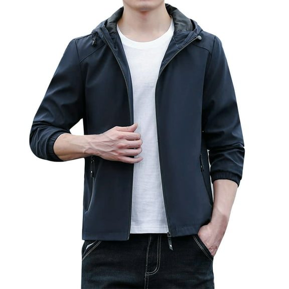 JTieacloth Men's Outerwear Jackets Men Casual Long Sleeve Autumn Winter Hooded Top Blouse Coat Jacket With Pockets Blue