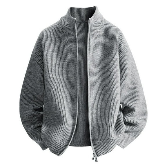 JTieacloth Men's Outerwear Jackets Men's Casual Jacket Lightweight Comfortable Stylish Stand Collar Zipper Sweater Knit Coat Outerwear For Spring Autumn Winter Gray
