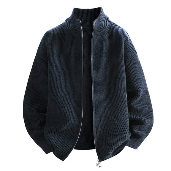 JTieacloth Men's Outerwear Jackets Men's Casual Jacket Lightweight Comfortable Stylish Stand Collar Zipper Sweater Knit Coat Outerwear For Spring Autumn Winter Blue