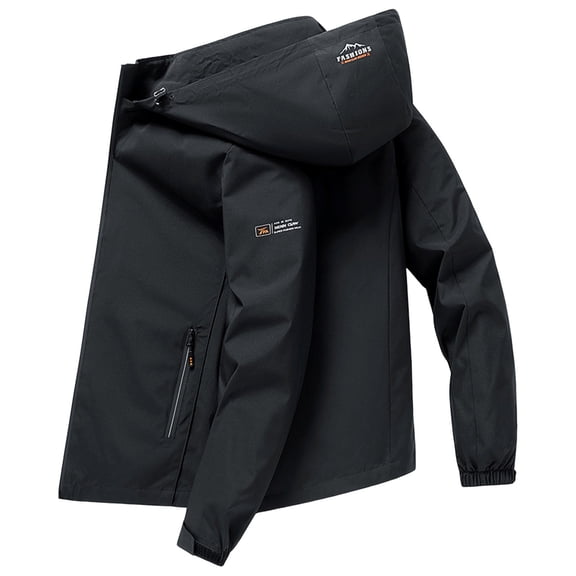 JTieacloth Men's Outerwear Jackets Men's Fall & Winter Letter Print Neck Zip Up Jacket Casual Solid Regular Fit Long Sleeve Jackets With Pockets Black