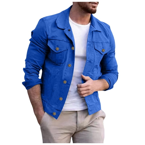 JTieacloth Men's Outerwear Jackets Men's Long Sleeve Denim Sweatshirt Cardigan Casual Holiday Cargo Coat Blue