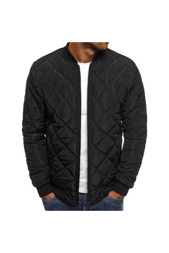 Men's Outerwear Men's Padded Winter Full Zipper Outwear Casual Windproof Warm Coat Black