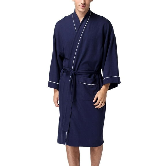 JTieacloth Men's Pajama Bottoms Lovers Bathrobe Soft Cotton Bathrobe Hot Spring Robe Blue