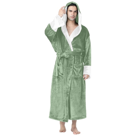JTieacloth Men's Pajama Sets Loungewear Male Casual Solid Patchwork Hooded Leisure Wear Drawstring Three Quarter Sleeve Bathrobe Pajamas Green