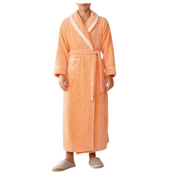 JTieacloth Men's Pajama Sets Loungewear Mens Fuzzy Robe Mid Length Bathrobe Belted Soft Bath Robes Kimono Robe With Pockets Fall Winter Spa Robes Orange