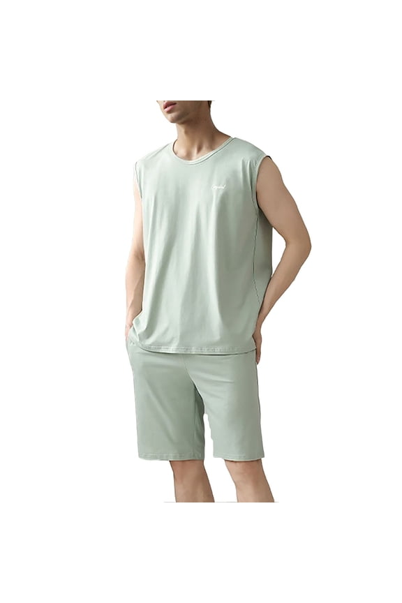 Men's Pajama Sets Men's 2025 Summer Thin Pajaya Men's Vest Khaki Can Be Worn Over Size Men's Homewear Set Green