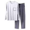 thumbnail image 1 of JTieacloth Men's Pajama Shirts Male Leisure Wear Pajama Set Round Neck Long Sleeve Top And Pocket Stretch Pants Solid Color 2pc Men's Casual Pajamas Home Clothes Gray, 1 of 5