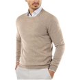 thumbnail image 1 of JTieacloth Men's Pullover Sweaters Male Autumn And Winter Smooth Comfortable Lightweight Drapey Soft Skin Friendly Textured Slim Fitting Round Neck Long Sleeved Sweater(Beige), 1 of 5