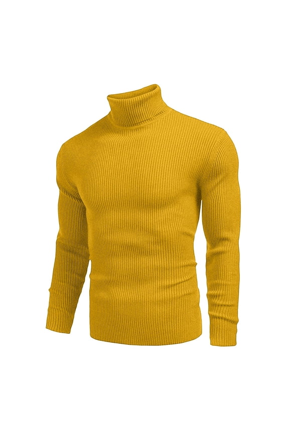 Men's Ribbed Turtleneck Sweater Casual Basic Long Sleeve Knitted Pullover Sweater