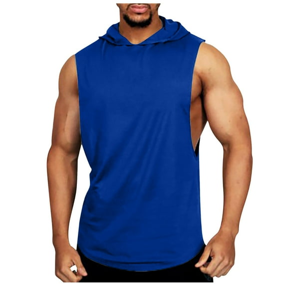 JTieacloth Men's Shirts Men Solid Color Brushed Camisole Hooded Sleeveless Sports Fitness Breathable Vest Casual Loose Comfortable Vest