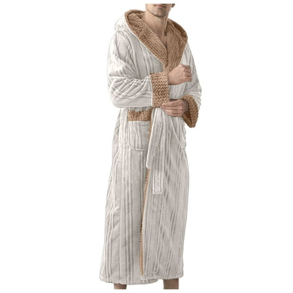 JTieacloth Men's Sleep Sets Autumn/Winter Bathrobe Plus Size Couple Bathrobe Jacquard Bathrobe Men's Pajamas Homewear Long Nightgown White
