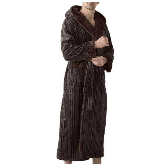 JTieacloth Men's Sleep Tops Autumn/Winter Bathrobe Plus Size Couple Bathrobe Jacquard Bathrobe Men's Pajamas Homewear Long Nightgown Brown