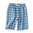 thumbnail image 1 of JTieacloth Men's Sleep Tops Men's Plaid Shorts Five Quarter Pants Loose Casual Pajama Pants Summer Thin Double Layer Large Size Home Pants Blue, 1 of 5