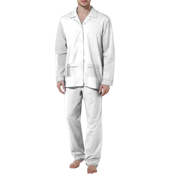 JTieacloth Men's Sleep Tops Mens Four Seasons Fashion Leisure Soft And Comfortable Home Solid Color Shirt Pants Pajama Set Home Service Two Piece Set White