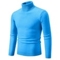 thumbnail image 1 of JTieacloth Men's Sweater Loose Fit Autumn New Men's Solid Color High Neck Thin Knit Sweater Korean Version Slim Fit Warm Base Sweater(Blue), 1 of 2