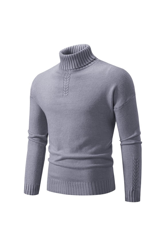 Men's Sweater Loose Fit Autumn New Men's Solid Color High Neck Thin Knit Sweater Korean Version Slim Fit Warm Base Sweater(Gray)