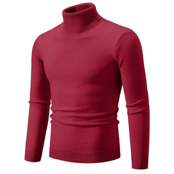 JTieacloth Men's Sweater Loose Fit Autumn New Men's Solid Color High Neck Thin Knit Sweater Korean Version Slim Fit Warm Base Sweater(Red)