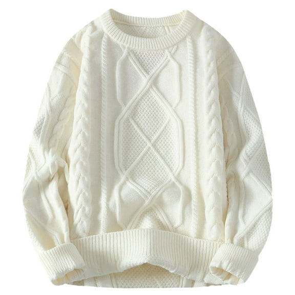JTieacloth Men's Sweater Loose Fit Casual T Neck Sweater Base Sweater Loose Sweater(White)