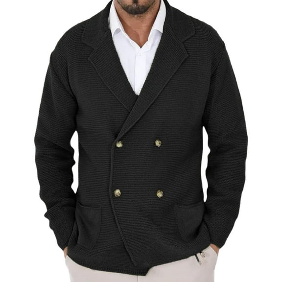 JTieacloth Men's Sweater Loose Fit Men Casual Lapel Double Sweater Knit Cardigan Coat(Black)