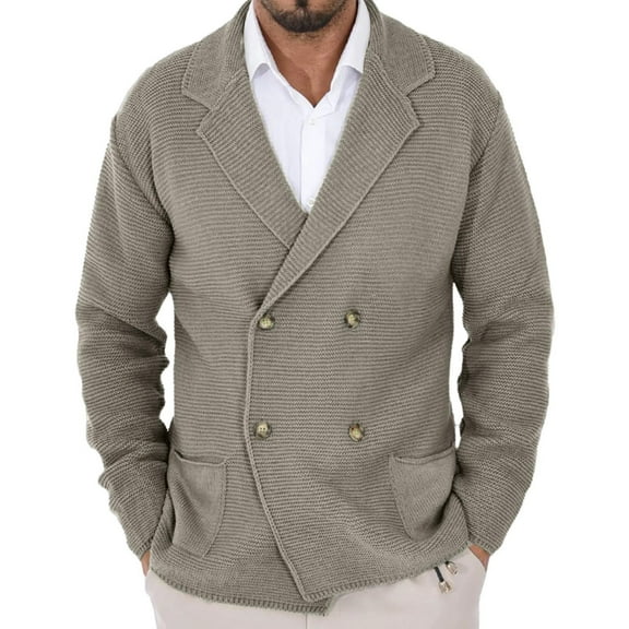 JTieacloth Men's Sweater Loose Fit Men Casual Lapel Double Sweater Knit Cardigan Coat(Gray)