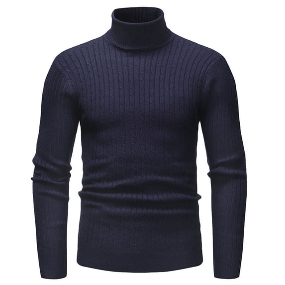 JTieacloth Men's Sweater Loose Fit Mens Autumn And Winter Fashion Casual Warm Fit High Cold Long Sleeve Sweater(Blue)