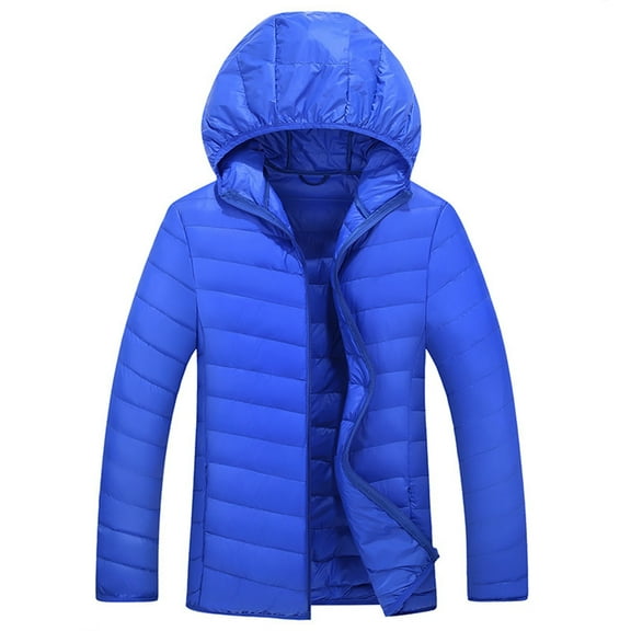 JTieacloth Men's Warm Fleece Jacket Lightweight Winter Jacket Warm Quilted Padded Coat For Cold Weather Windproof Outdoor Insulated With Hood Blue