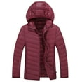 thumbnail image 1 of JTieacloth Men's Warm Fleece Jacket Lightweight Winter Jacket Warm Quilted Padded Coat For Cold Weather Windproof Outdoor Insulated With Hood Red, 1 of 2