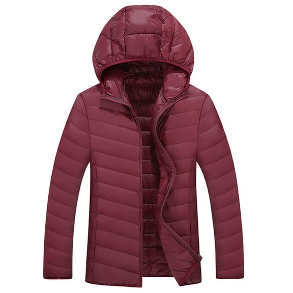JTieacloth Men's Warm Fleece Jacket Lightweight Winter Jacket Warm Quilted Padded Coat For Cold Weather Windproof Outdoor Insulated With Hood Red