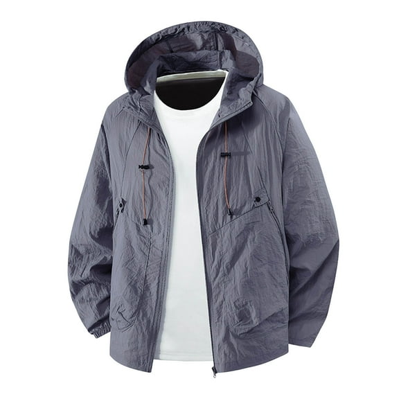 JTieacloth Men's Warm Jacket Men's Lightweight Casual Hooded Jacket Water Spring Summer Outdoor Hiking Windbreaker Thin Comfortable Daily Wear Gray