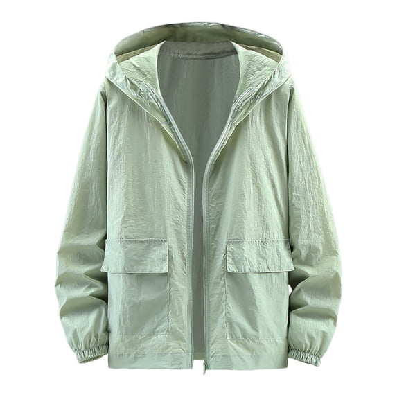 JTieacloth Men's Winter Jacket Men's Casual Hooded Jacket Lightweight Breathable Outdoor Windbreaker Zippered Comfortable Spring Summer Fall Coat For Daily Wear Green