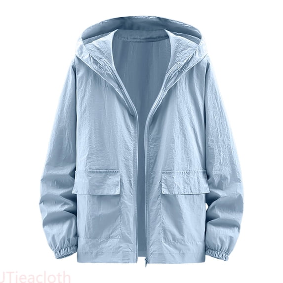 JTieacloth Mens Jackets Men's Casual Hooded Jacket Lightweight Breathable Outdoor Windbreaker Zippered Comfortable Spring Summer Fall Coat For Daily Wear(Blue,XXL)