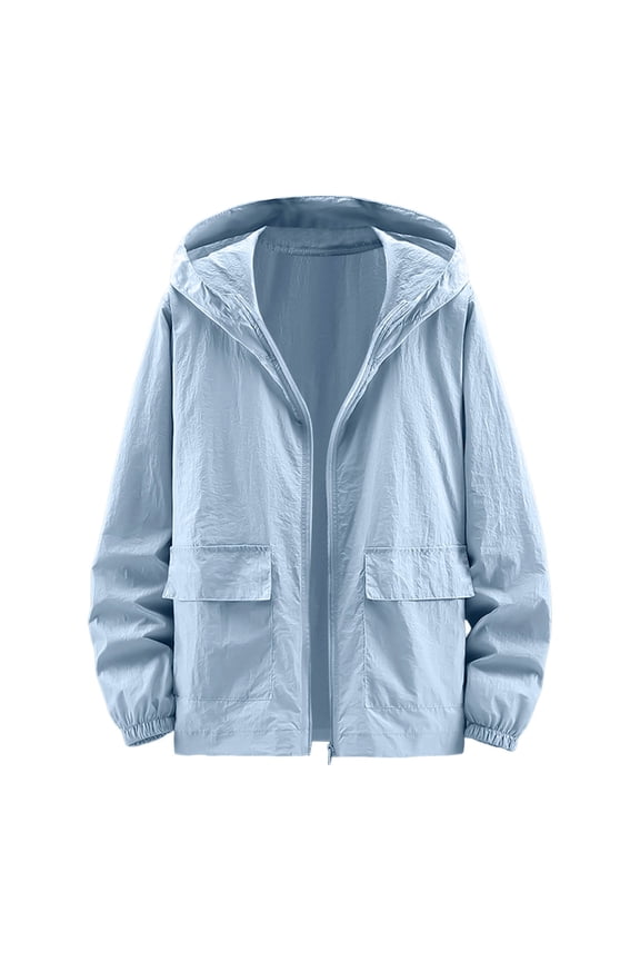 Men's Winter Jacket Men's Casual Hooded Jacket Lightweight Breathable Outdoor Windbreaker Zippered Comfortable Spring Summer Fall Coat For Daily Wear Blue