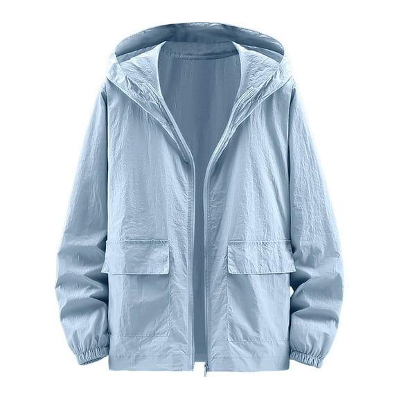 JTieacloth Men's Winter Jacket Men's Casual Hooded Jacket Lightweight Breathable Outdoor Windbreaker Zippered Comfortable Spring Summer Fall Coat For Daily Wear Blue