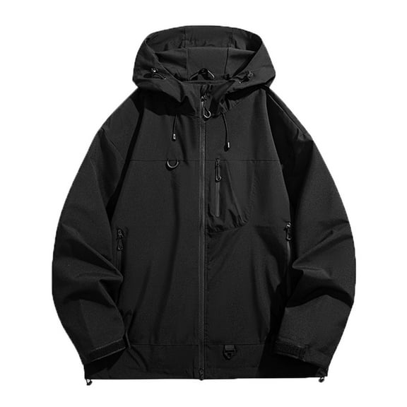 JTieacloth Men's Winter Jacket Men's Casual Jacket Windproof Outdoor Hiking Coat Lightweight Breathable Hooded Zipper Jacket For Daily Wear Black