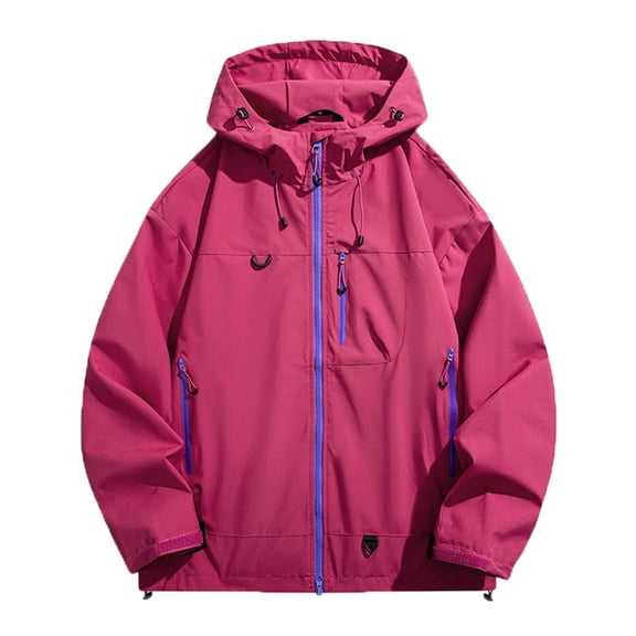 JTieacloth Men's Winter Jacket Men's Casual Jacket Windproof Outdoor Hiking Coat Lightweight Breathable Hooded Zipper Jacket For Daily Wear Pink