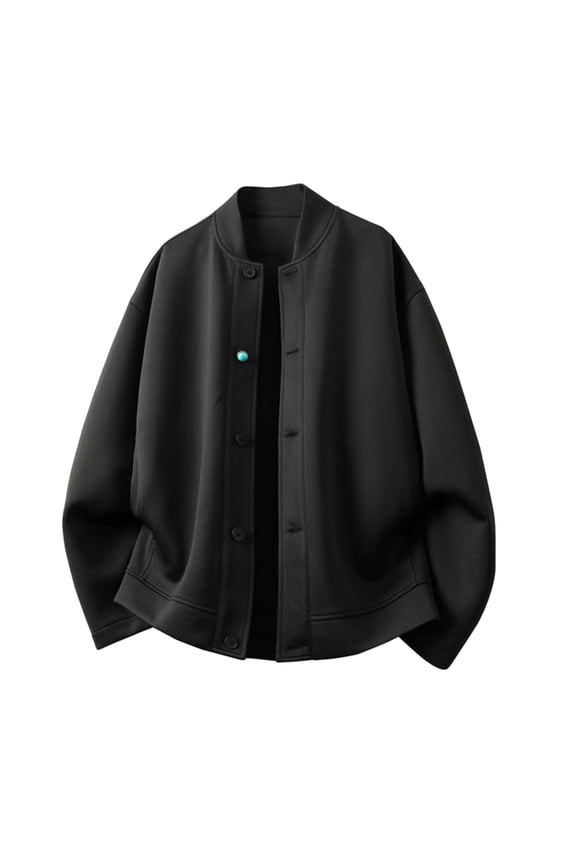 Men's Winter Warm Jacket Couple Baseball Collar Solid Color Loose Casual Lazy Sports Jacket Black