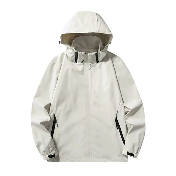 JTieacloth Men's Winter Warm Jacket Men Solid Color Windproof And Hooded Suit Outdoor Hiking Suit Breathable Loose Casual Comfortable Trendy Sports Jacket White