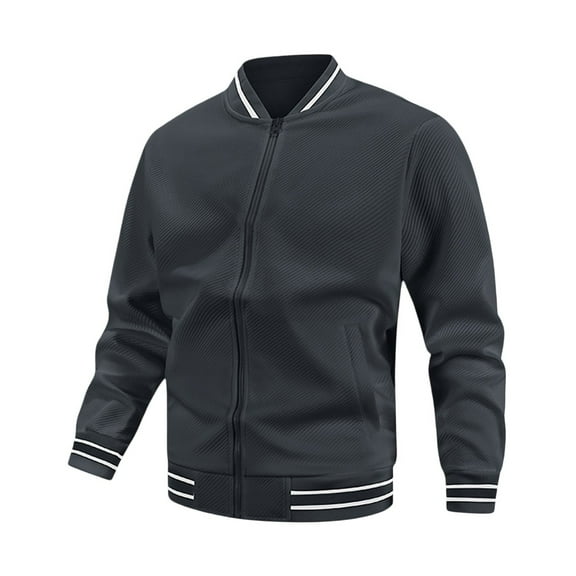 JTieacloth Men's Winter Warm Jacket Men's Casual Baseball Jacket Lightweight Comfortable Stand Collar Outerwear Slim Fit Breathable Spring Autumn Coat Gray