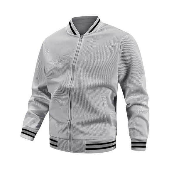 JTieacloth Men's Winter Warm Jacket Men's Casual Baseball Jacket Lightweight Comfortable Stand Collar Outerwear Slim Fit Breathable Spring Autumn Coat Gray