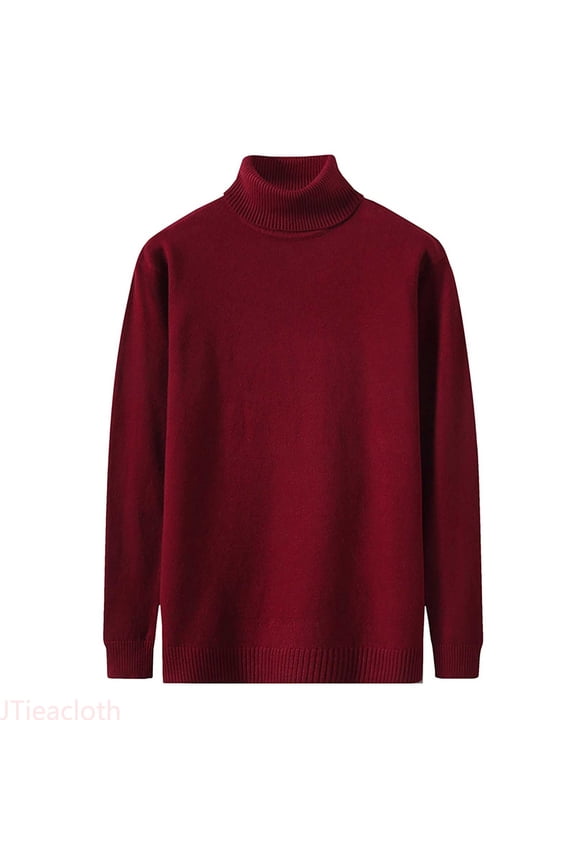 Men's casual fashion solid color high collar long sleeve knitted sweater Long Sleeve Collar Shirt Red