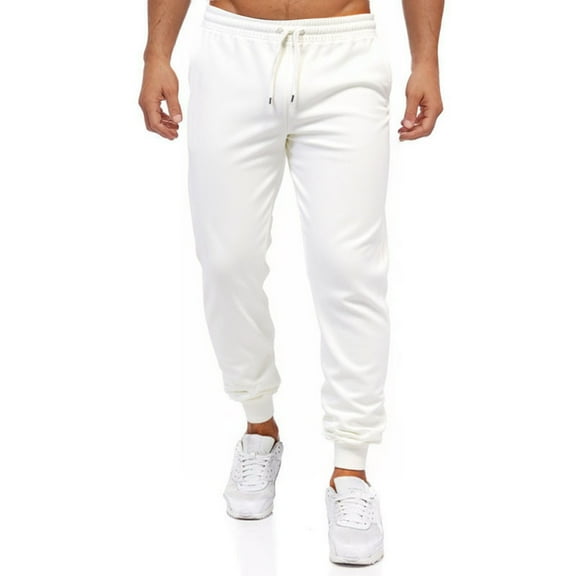 JTieacloth Mens Athletic Fit Pants Men's Casual Jogger Pants Elastic Waistband Solid Color Comfortable Running Sweatpants Lightweight Breathable Tapered Fit White