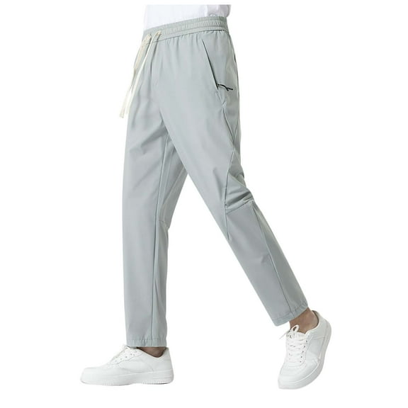 JTieacloth Mens Athletic Fit Pants Men's Fashionable Elastic Loose Pants Casual Ice Silk Elastic Straight Leg Pants Jogging Sports Pants Gray