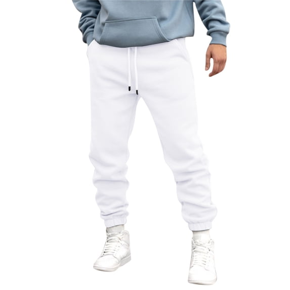 JTieacloth Mens Athletic Fit Pants Mens Autumn And Winter High Street Fashion Leisure Loose Sports Running Solid Color Lace Up Pants Sweater Pants Trousers White